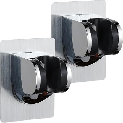 Strong Adhesive and Waterproof Shower Head Holder, Adjustable Handheld Shower Holder Wall Mount Shower Bracket (Silver - 2 Pack)