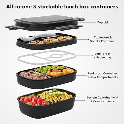 Bento Box Adult, Lunch Box Containers for Men Women with 8 Compartments, Lunch Containers with Utensils, 51 OZ/1900ML, Microwave & Dishwasher Safe