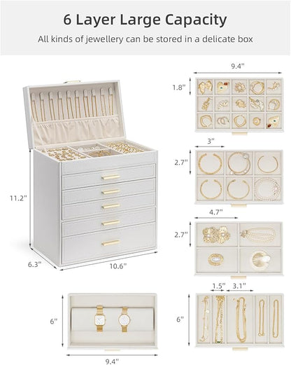 Vlando 6 Layer Large Jewelry Box - Jewelry Holder Organizer, Jewelry Box Organizer for Drawer Necklace Ring Bracelet and Watch, Birthday Gift for Loved Ones - Beige