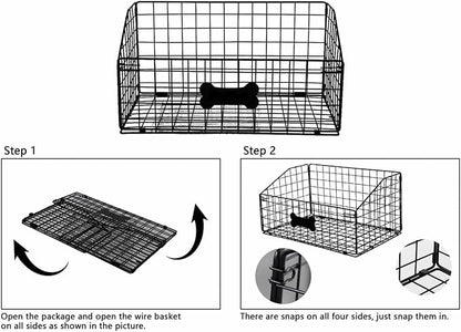 Geyecete Toy box for dogs large Dog Toy organizer Pet wire folding basket dog toy container dog toy box -Can be Personalized-Cat and Puppy-Black