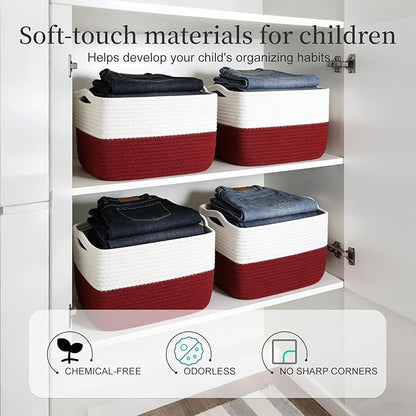 Hopegiver 3 Pack Rainbow Woven Storage Baskets for Shelves, 11x8x7 Inch Cotton Rope Decorative Organizer Bins for Blanket Clothes Book Baby Pet, Colorful Toy Basket for Playroom, Kids Room, Nursery