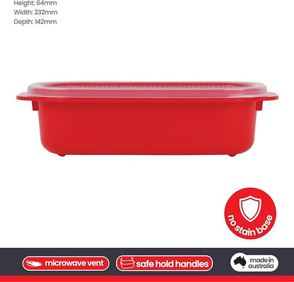 Décor Microwave Food Containers Set | 3 Pack - 3 x 900ml | Steam Release Vent | Dishwasher & Freezer Safe | Red