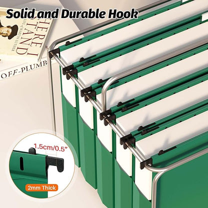 Extra Capacity Plastic Hanging File Folders,12 Pack Reinforced Expanding Hang Folder Letter Size,Accordian Pocket,Heavy Duty 2 Inch Expansion,Hanging Folder Organizer for Office Home,Green