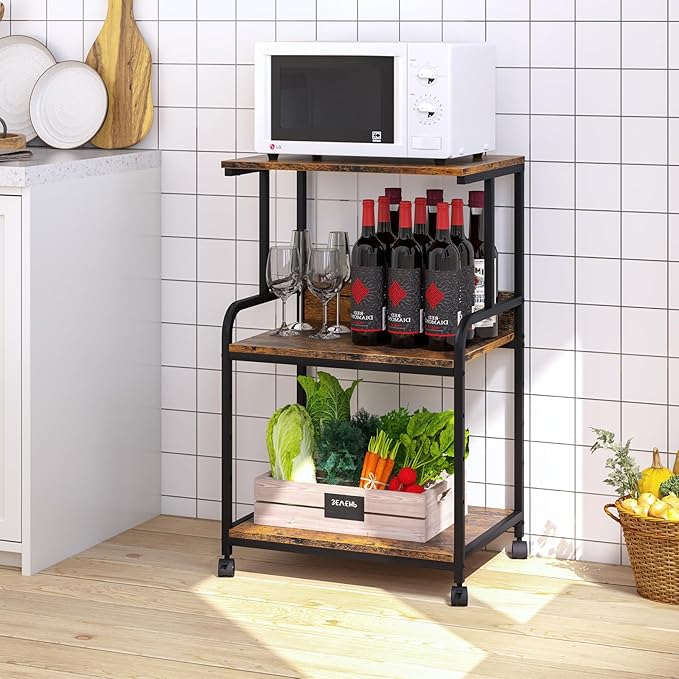 Printer Stand with Storage Shelf,3 Tier Printer Cart with Wheels,Mobile Printer Table for Home Office,Stands for Printer Heat Press Scanner Fax,Industrial Style (Brown)