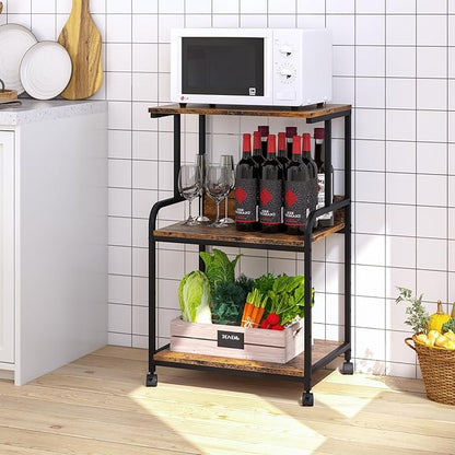 Printer Stand with Storage Shelf,3 Tier Printer Cart with Wheels,Mobile Printer Table for Home Office,Stands for Printer Heat Press Scanner Fax,Industrial Style (Brown)