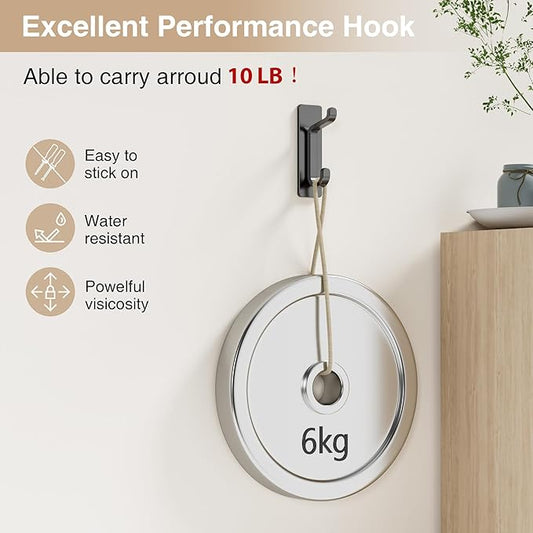 Self Adhesive Wall Hooks for Hanging: Extra Strong 13 LB, Hook for Coat, Towel in Bathrooms, Shower, Kitchen, Wall, Door Hook, Black 6 Pack