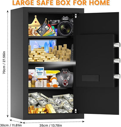 6.0 Cu Ft Large Safe Box for Home Use, 27.6"H Heavy Duty Home Safe with Combination Lock, Alarm System, Removable Shelves, Anti-theft Security Safe for Money Jewelry Documents