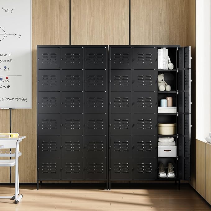 Letaya Metal Lockers for Employees-18 Door Storage Locker with Shelves and Lockable Steel Cabinet for School,Gym,Office,Staff (Black, 18 Door)