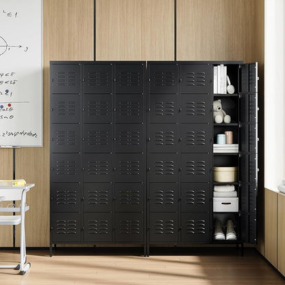 Letaya Metal Lockers for Employees-18 Door Storage Locker with Shelves and Lockable Steel Cabinet for School,Gym,Office,Staff (Black, 18 Door)