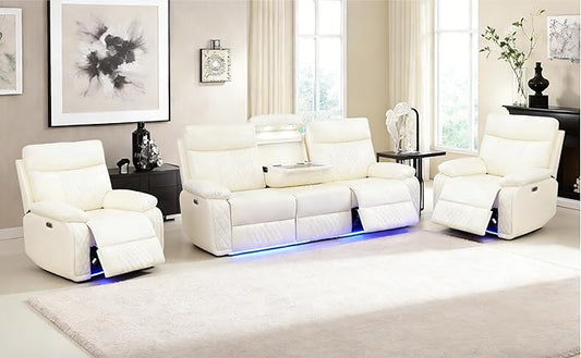 Living Room Furniture Sets, Power Recliner Sofa Set, Modern Leather Reclining Couch Furniture Set for Living Room, Includes 2 Recliner Chairs and 1 3-Seater Reclining Couch for Home and Office
