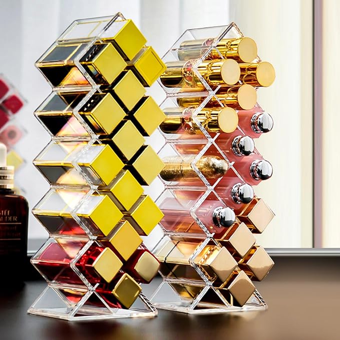 6 Pack Acrylic Lipstick Holder Organizer 96 Slots Clear Lip Gloss Holder Organizers Stackable Fish Shape Lipsticks Tower Lipstick Case Display Stand Storage Box for Makeup Cosmetic Vanity drawer