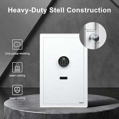 XPEDITION 3.0 Cu.Ft Large Home Safe,with Fireproof Waterproof Bag, Heavy Duty Digital Security Safe, Built-In Drawer and Removable Shelf for Storing Valuables (White, Fingerprint)