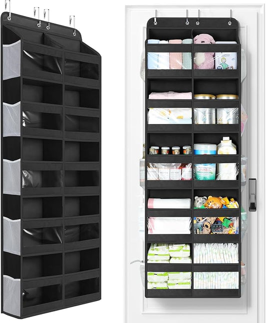 Yecaye 5-Tier Over The Door Organizer Dual-Column, 80lbs Load Over The Door Storage of 10 Compartments, Heavy Duty Extra Large Door Organizer Hanging for Bedroom Closet Nursery Bathroom Pantry, Black