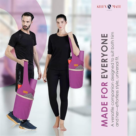 ALLEN & MATE 100% Cotton Yoga Mat Bag for Women and Men, Large Pocket with Zipper Storage, Shoulder Strap Carrier for Yoga and Pilates Mats