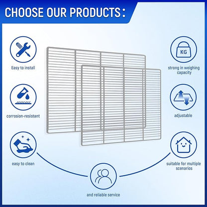 DeepTide Commercial Freezer and Refrigerator Shelves, Durable and Resistant to Corrosion, Easy Snap-On Design, Adjustable Steel Shelving, 2 Pack