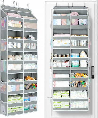 Yecaye 5-Tier Over The Door Organizer Dual-Column, 80lbs Load Over The Door Storage of 10 Compartments, Heavy Duty Door Organizer Hanging for Bedroom Closet Nursery Bathroom Pantry, Gray, 2 Pack