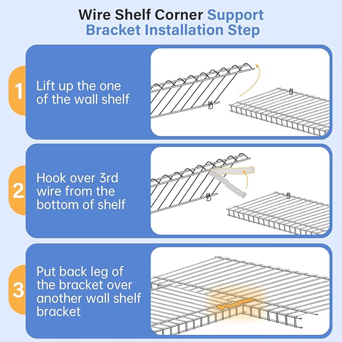 Wire Shelf Corner Support Bracket for ClosetMaid 1001, Ventilated Wire Shelving Corner Support, 4 Pieces