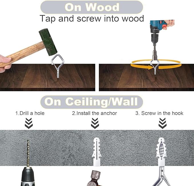 35PCS Eye Screw Hooks for Hanging Heavy Duty with Safety Buckle.Metal Ceiling Hooks for Hanging Plants,Cup,Wind Chime,Bird Feeders,String Lights at Indoor&Outdoor,2.36 Inches Silver