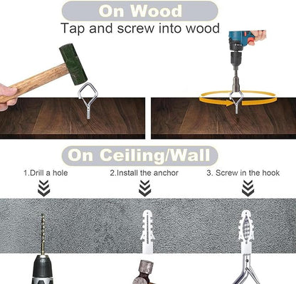 35PCS Eye Screw Hooks for Hanging Heavy Duty with Safety Buckle.Metal Ceiling Hooks for Hanging Plants,Cup,Wind Chime,Bird Feeders,String Lights at Indoor&Outdoor,2.36 Inches Silver