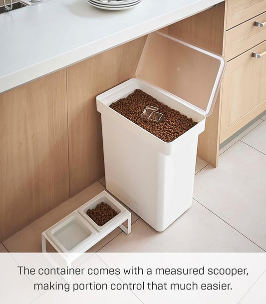 YAMAZAKI Home Tower Airtight Pet Food Storage Container - Cat And Dog Food Holder Bin With Transparent Lid And Handle - Extra Large - Polypropylene - 6.6 Gallons, 25 Liters