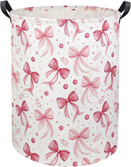 HIYAGON Butterfly Baby Laundry Basket Baby Hamper for Nursery Girl Kids Butterfly Hamper Cute Kids Toys Storage Bin Organizer Butterfly Room Decor for Home(Pink Bowknot)