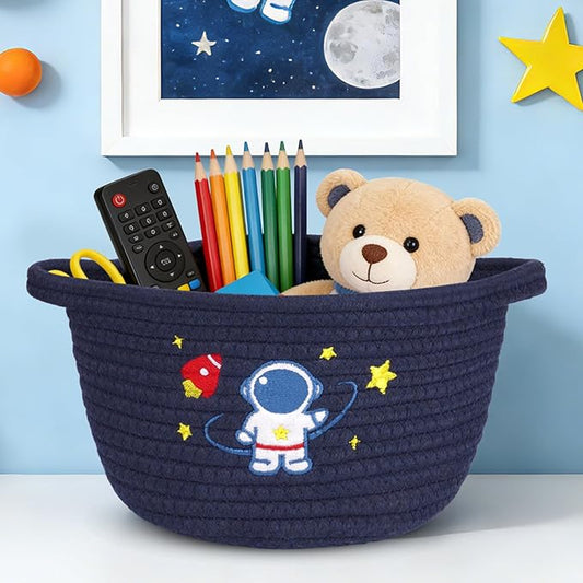 Space Storage Basket, Woven Basket with Handle Small Laundry Basket Organizer for Baby Shower, Blanket, Shelf, Cat Dog Toy Organizer, Gifts Empty, 9"x9"x5" Baskets for Organizing