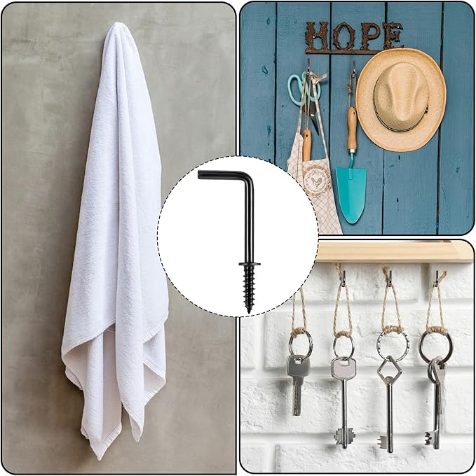 40 Pack L Hooks 1 Inch Small Black Wall Hook Vintage L Shape Screw in Hook, 7 Shape Right Angle Medal Hanging Square Bend Hooks for Jewelry and Home Organization