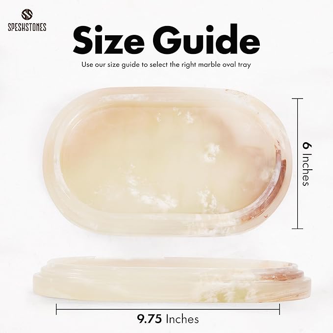 Marble Tray 9.75 Inch Handmade Cream Onyx Bathroom Tray for Countertop Décor - Decorative Trays for her, Perfume, Candle, Jewelry & Vanity Accessories