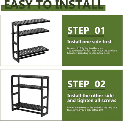 Over The Toilet Storage Bathroom Shelves Wall Mounted 3 Tier Space Saver Corner Shelf Organizer Bamboo Towel Rack Toilet Paper Cabinet with Hanging Rod Black Sets