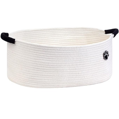 Dog Toy Basket, Toy Box and Bin for Dog Cat Storage, 19.7" X 11" X 7.9" (30L) Large Woven Basket for Blanket Storage, Rope Baskets for Living Room, Bedroom, White