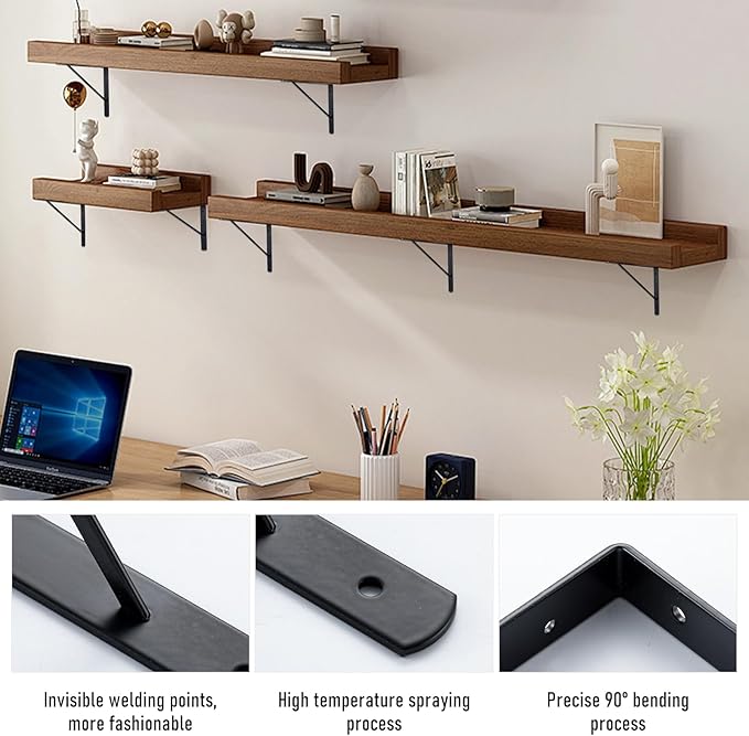 HOME MASTER HARDWARE 10 x 8 in Shelf Brackets, 90 Degree Triangle Wall Mount Angle L Bracket for Floating Shelves, Metal Support w/ Screws, 10 Pack Black