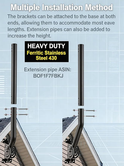 Heavy Duty Antenna Mount, 1-Pack 13 in Three-Screw Locking Pivot J-Pole for Wall, Eave or Roof, 1.38 in OD, Expandable Mast for TV Antenna, Access Point, Bridge, Weather Station or Starlink Setups