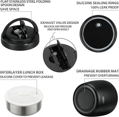 Thermo Food Jar for Hot Food Adults 32OZ Soup Thermo Lunch Containers Wide Mouth Vacuum Insulated Stainless Steel Leakproof Bento Box with Spoon (Black)