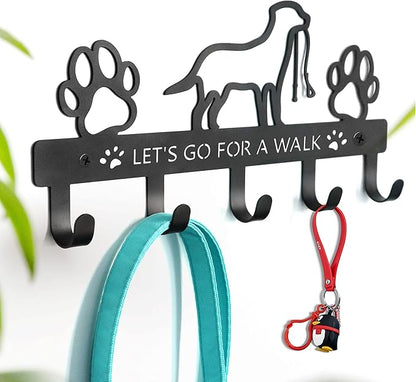 PET ARTIST Dog Leash Holder for Wall, Metal Dog Leash Hooks for Wall Decorative, Dog Leash Hanger Organizer Wall Mount with 5 Hooks, Dog Stuff Storage Organizer for Key Holder Dog Collar and Leash Set