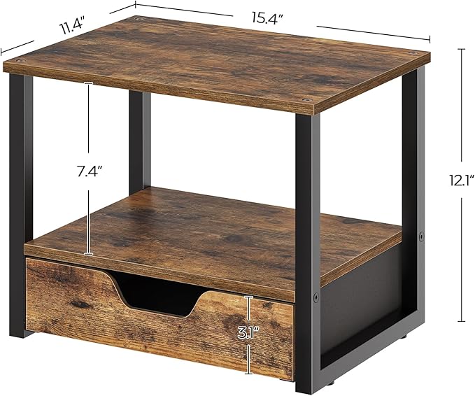 Desktop Printer Stand, 2-Tier Printer Table with Non-Woven Drawer, Multi-Purpose Desk Organizer for Home Office, Under Desk Open Organizer Shelf, Rustic Brown PS01BR