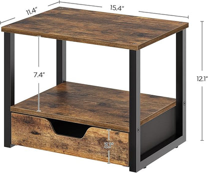 Desktop Printer Stand, 2-Tier Printer Table with Non-Woven Drawer, Multi-Purpose Desk Organizer for Home Office, Under Desk Open Organizer Shelf, Rustic Brown PS01BR