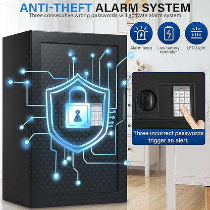 23.62 inches Tall Safe Box, 4.4 Cuft Home Safe with Fireproof Waterproof Bag, Anti-Theft Digital Security Lock Box with Smart Alert System, Removable Shelf, Mute Function, Document Safes for Jewelry
