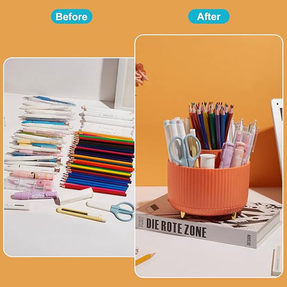 Pencil Pen Holder for Desk, 5 Slot Organizer for Makeup Brushes, Markers, Office Supplies, Art Supply - Orange