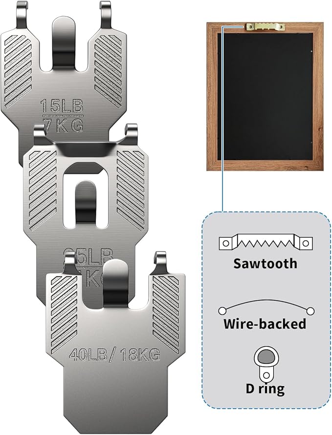 15 25 40 lb Drywall Picture Hangers Claw: 25 Pack Heavy Duty Damage Free Wall Picture Hanging Hooks - Art Mirror Photo Frame Sawtooth Wire D Ring Hanger Kit for Room Office Decor