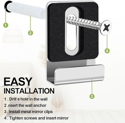12 Pcs Metal Mirror Holder Clips for Wall Mounting Heavy Duty Frameless Mirror Hangers Hooks Hardware Mounting Clip for Wall Tile Billboard Display(Silver,1/4 Inch)