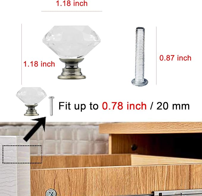 YourGift 12 Pack Drawer Knobs Diamond Shaped Crystal Glass 30mm Cabinet Knobs Pull Handles (Bronze)