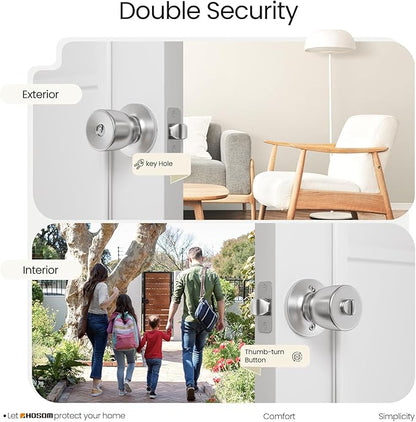 HOSOM 6 Pack Door Knobs with Lock and Key, Keyed Entry Door Knob, Exterior and Interior Door Lock for Front Door Commercial and Residential Area, Stainless Steel Door Handle