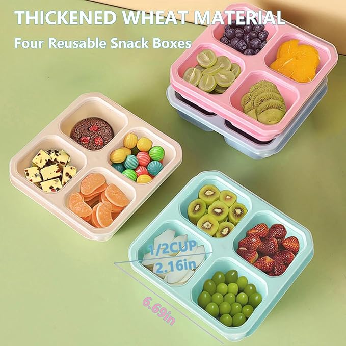 Bento Box Adult Lunch Box 4 Pack Lunch Containers 4-Compartment Reusable Food Storage Snack Containers Dishwasher Safe Stackable for Work & Travel
