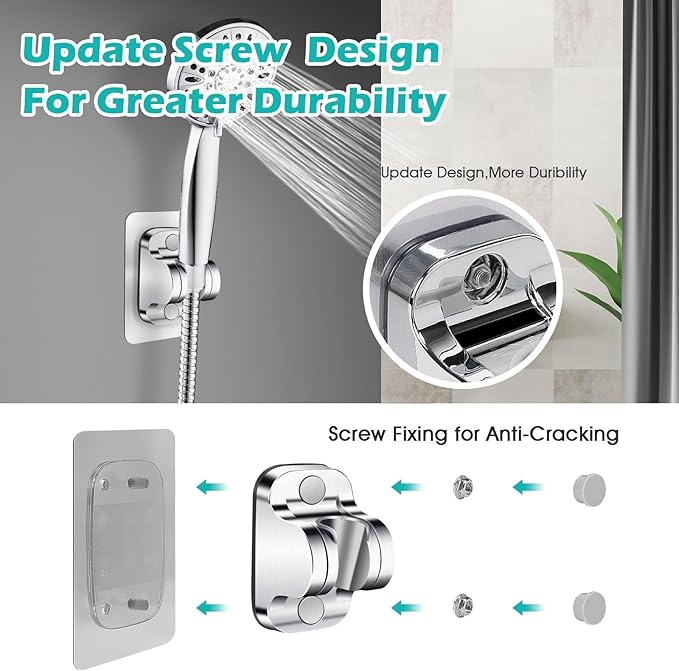 Shower Head Holder Replacement - Strong Adhesive Adjustable Handheld Shower Wand Holder Wall Mount Shower Bracket,No Drilling and Waterproof Shower Hose Holder for Shower Bathroom,Silver