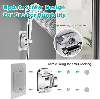 Shower Head Holder Replacement - Strong Adhesive Adjustable Handheld Shower Wand Holder Wall Mount Shower Bracket,No Drilling and Waterproof Shower Hose Holder for Shower Bathroom,Silver