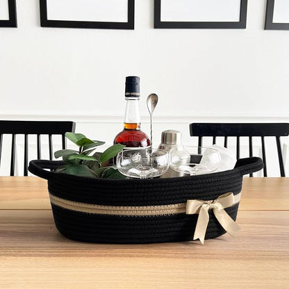 CHICVITA Baby Gift Basket Small Woven Baskets for Organizing, Black Storage Basket for Toys, Towels, Diapers, Decorative Baskets for Nursery, 13 x 9.8 x 5 inches
