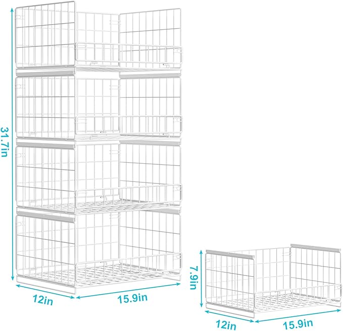 4-Tier Sliding Closet Organizers and Storage Shelves, White
