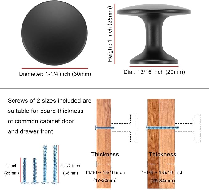KOOFIZO Round Cabinet Knob - Brushed Nickel Pull Handle (Dia.30mm / 1.2 Inch), 10-Pack for Kitchen Cupboard Door, Bedroom Dresser Drawer, Bathroom Wardrobe Hardware