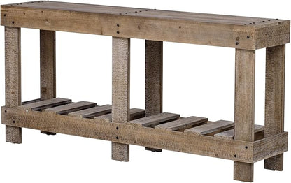 62.9-Inch Extra-Length Tabletop Vintage Entryway Table, Solid Cedar Wood Console Table with 6 Reinforced Legs, Metal Rivet Decor and Plank Under-Shelf for Hallway, Living Room (Natural-J41)