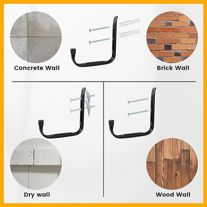8-Pack Heavy Duty Garage Hooks for Hanging 50 lbs, 8” & 3.5” J Utility Hooks for Garage, Large Metal,Heavy Duty, Black